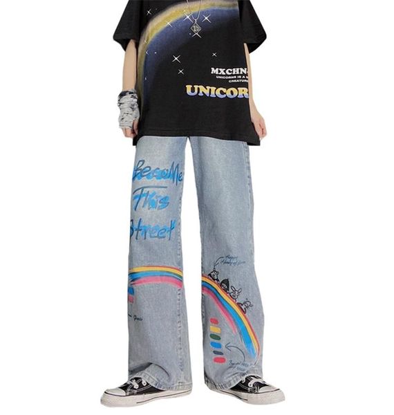 women's jeans rainbow pattern women summer creative graffiti print wide legs blue denim trousers loose long ladies pants
women's jeans rainbow pattern women summer creative graffiti print wide legs blue denim trousers loose long ladies pants