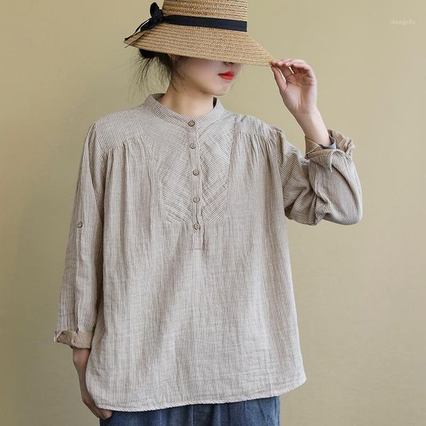 johnature vintage cotton linen shirts for women striped stand blouses 2020 spring new long sleeve button casual shirts and 1, White
johnature vintage cotton linen shirts for women striped stand blouses 2020 spring new long sleeve button casual shirts and 1, White