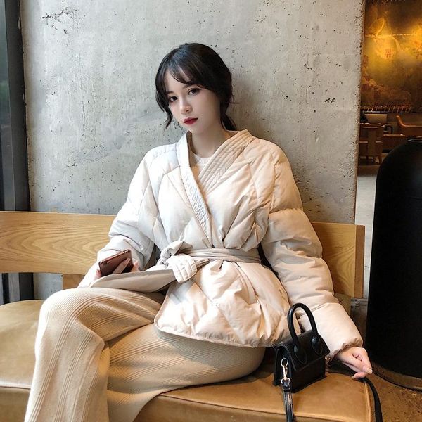 korean version of the winter v-neck diamond plaid cotton jacket with a belt long sleeves small slim cotton jacket women, Black
korean version of the winter v-neck diamond plaid cotton jacket with a belt long sleeves small slim cotton jacket women, Black