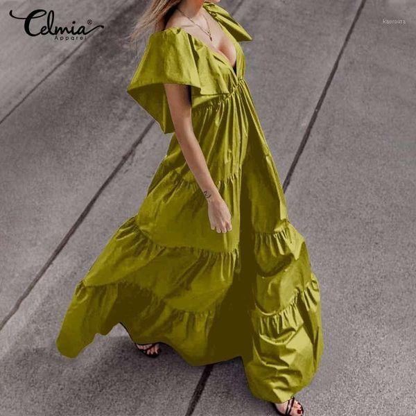 women's ruffles maxi dress celmia 2020 summer deep v neck casual long sundress loose short sleeve party beach vestidos 5xl1, Black;gray
women's ruffles maxi dress celmia 2020 summer deep v neck casual long sundress loose short sleeve party beach vestidos 5xl1, Black;gray