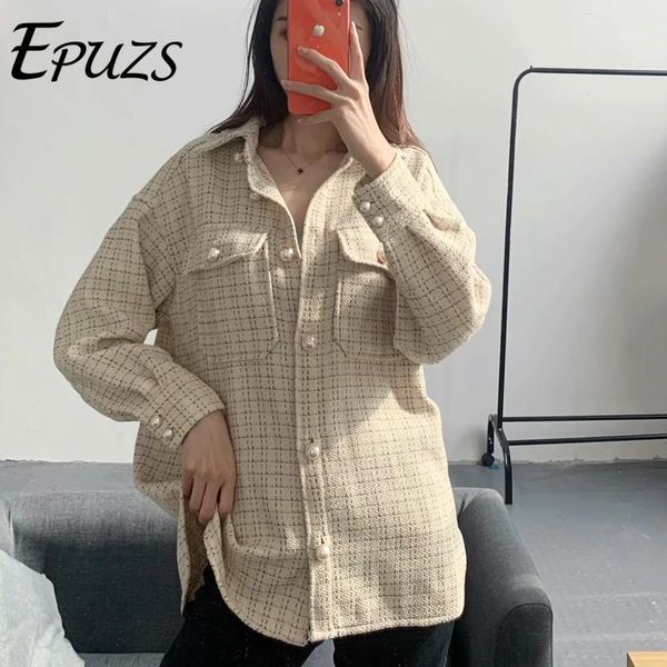 vintage pearl button plaid shirts women single breasted retro long blouse winter oversize womens blouse casual ladies, White
vintage pearl button plaid shirts women single breasted retro long blouse winter oversize womens blouse casual ladies, White