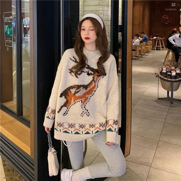 women's sweaters arrivals long sleeve knitting sweater woman winter thick christmas print deer loose pullover female coat1, White;black
women's sweaters arrivals long sleeve knitting sweater woman winter thick christmas print deer loose pullover female coat1, White;black