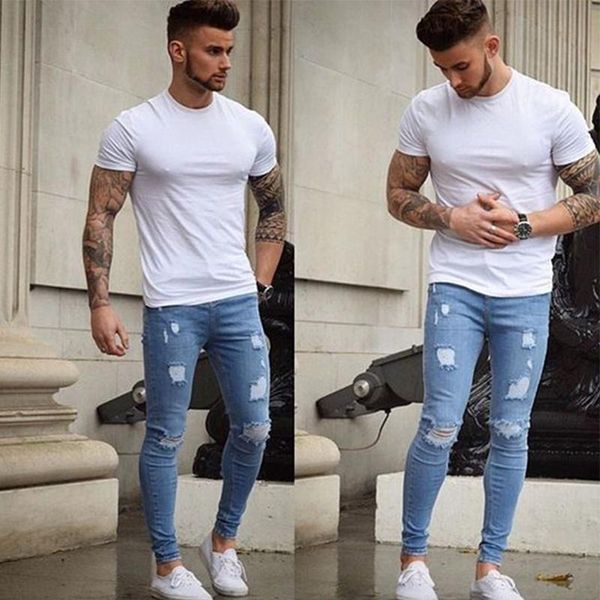 men's jeans skinny pants men high elastic zipper streetwear fashion male trousers hole washed denim, Blue
men's jeans skinny pants men high elastic zipper streetwear fashion male trousers hole washed denim, Blue