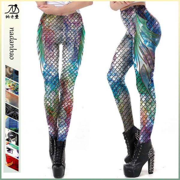 3d printing fishscale pencil pants women's leggings kdk1923, Black