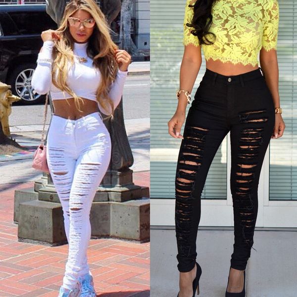 selling new women's fashionable high waist big hole trousers personality beggars wear elastic pants network personality long pants, Black;white
selling new women's fashionable high waist big hole trousers personality beggars wear elastic pants network personality long pants, Black;white