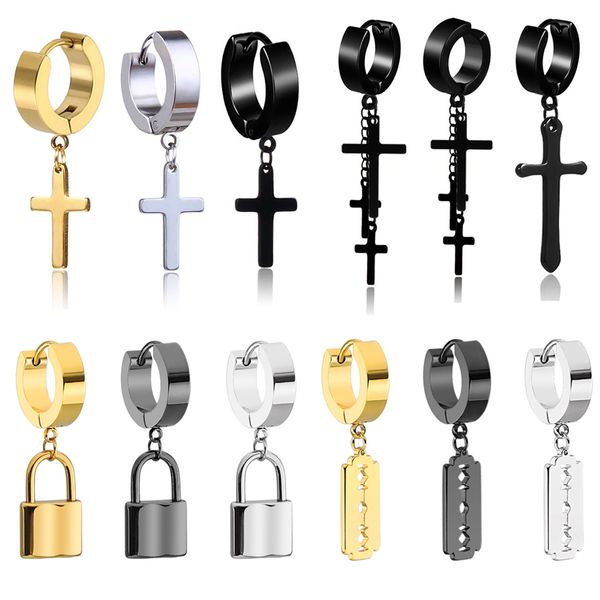 2pcs stainless steel lock cross pendant drop huggie earrings women men jewelry punk cartilage dangle earrings, Golden
2pcs stainless steel lock cross pendant drop huggie earrings women men jewelry punk cartilage dangle earrings, Golden