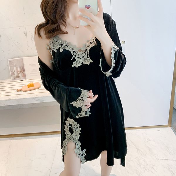 velvet 2pcs nighty&robe set nightwear women bathrobe lace nightdress sleepwear casual sleep set soft home dressing gown, Black;red
velvet 2pcs nighty&robe set nightwear women bathrobe lace nightdress sleepwear casual sleep set soft home dressing gown, Black;red