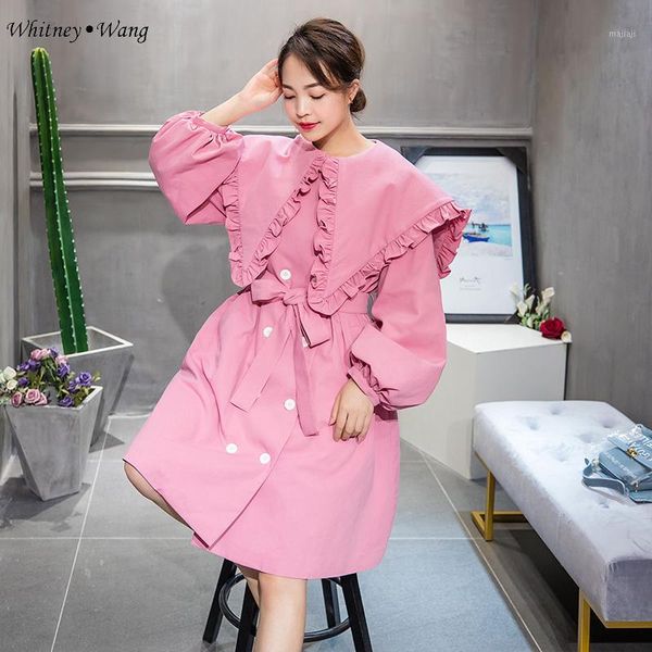 women's trench coats whitney wang 2021 autumn winter fashion streetwear sweet big turn-down collar coat women outwear ww-20821, Tan;black
women's trench coats whitney wang 2021 autumn winter fashion streetwear sweet big turn-down collar coat women outwear ww-20821, Tan;black