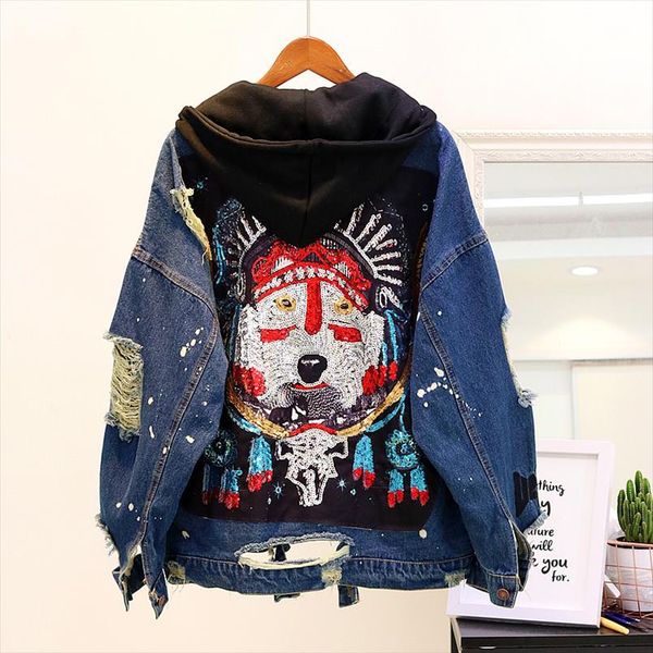 2020 autumn new womens denim jacket hooded sequins jean jackets casual loose female overcoat holes jacket girl outerwear p566, Black;brown
2020 autumn new womens denim jacket hooded sequins jean jackets casual loose female overcoat holes jacket girl outerwear p566, Black;brown