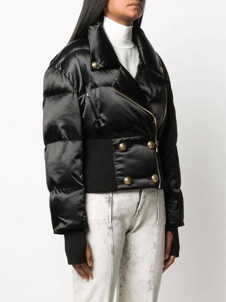 2020 winter coat women's slim fitting smocked waist lion buttons parka overcoat, Black
2020 winter coat women's slim fitting smocked waist lion buttons parka overcoat, Black