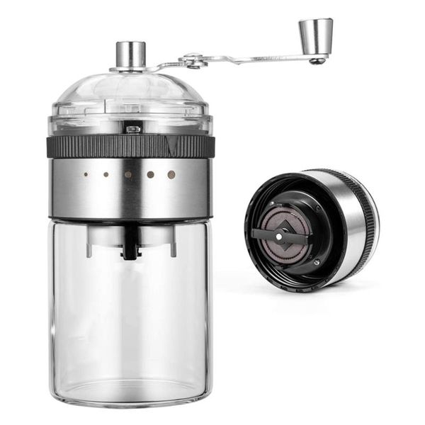 lavida adjustable coffee grinder stainless steel manual grinder machine with glass bottle handmade coffee bean mill