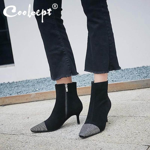 coolcept ankle boots women real leather high heels winter autumn shoes women crystal pointed toe zipper short boots size 33-40, Black
coolcept ankle boots women real leather high heels winter autumn shoes women crystal pointed toe zipper short boots size 33-40, Black