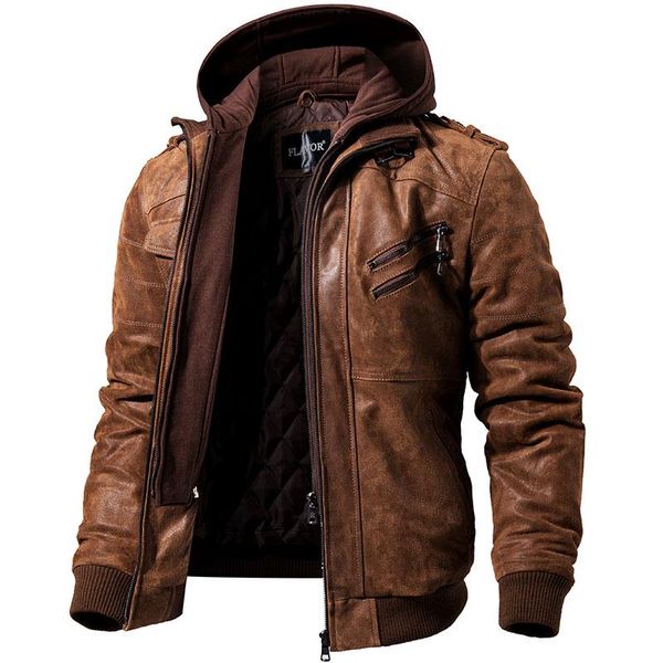 men's leather & faux real motorcycle jacket removable hood winter coat men warm genuine jackets, Black
men's leather & faux real motorcycle jacket removable hood winter coat men warm genuine jackets, Black