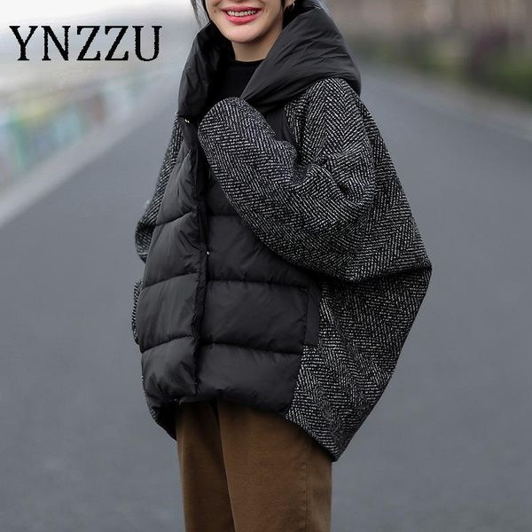 women's down & parkas ynzzu korean style 2021 winter vintage jacket bat sleeved loose woolen patchwork female white duck coat a1575, Black
women's down & parkas ynzzu korean style 2021 winter vintage jacket bat sleeved loose woolen patchwork female white duck coat a1575, Black