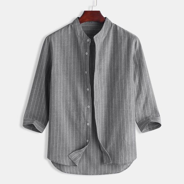 men's shirt striped summer blouse male stand collar 7 points sleeve button cotton shirt gentlemen vacation casual camisas, White;black
men's shirt striped summer blouse male stand collar 7 points sleeve button cotton shirt gentlemen vacation casual camisas, White;black