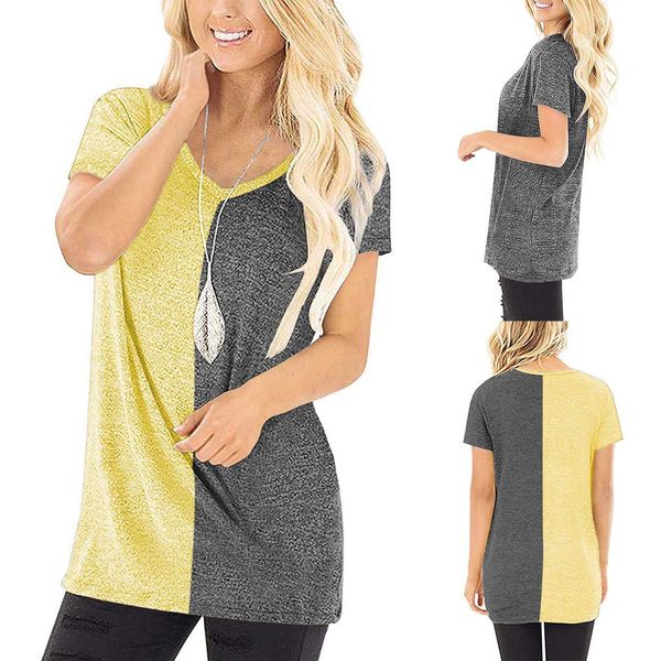 women's casual two-color splicing collision v-neck loose t-shirt ladies fashion summer short sleeve, White
women's casual two-color splicing collision v-neck loose t-shirt ladies fashion summer short sleeve, White