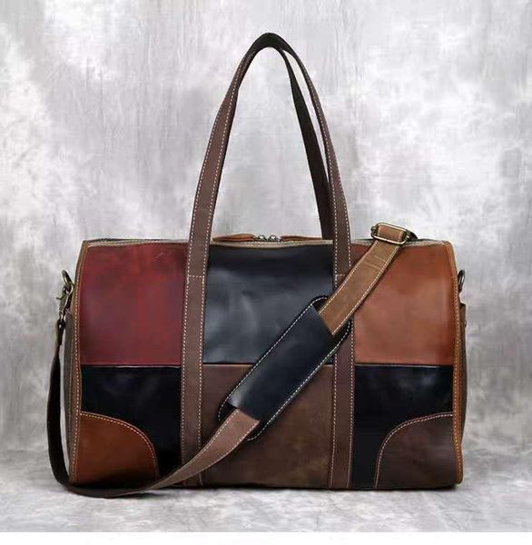 duffel bags leather travel soft black cowhide casual large luggage weekend shoulder bag