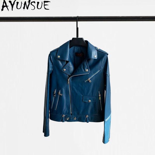 women's leather & faux ayunsue fashion 2021 genuine jacket women short motorcycle sheepskin coat female spring autumn clothes mujer cha, Black
women's leather & faux ayunsue fashion 2021 genuine jacket women short motorcycle sheepskin coat female spring autumn clothes mujer cha, Black