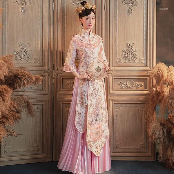 pink traditional chinese wedding dress long cheongsam handmade beaded tassel qipao retro dressing gown1, Red
pink traditional chinese wedding dress long cheongsam handmade beaded tassel qipao retro dressing gown1, Red