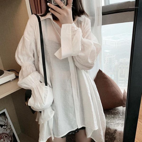 2020 new turn-down collar puff sleeves single breasted chiffon thin see through bf shirt dress female blouse m0111, White
2020 new turn-down collar puff sleeves single breasted chiffon thin see through bf shirt dress female blouse m0111, White