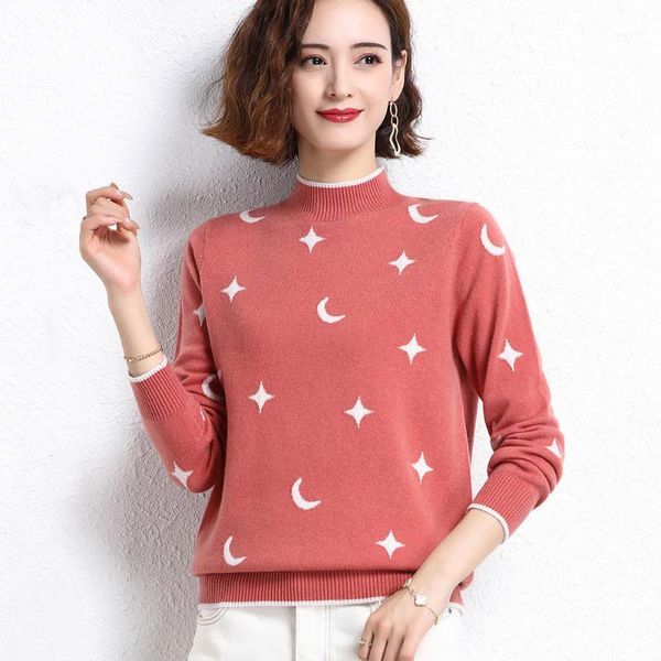 woolen sweater women 's autumn and winter new pullover mock neck sweater women 's star pattern inner1, White;black
woolen sweater women 's autumn and winter new pullover mock neck sweater women 's star pattern inner1, White;black