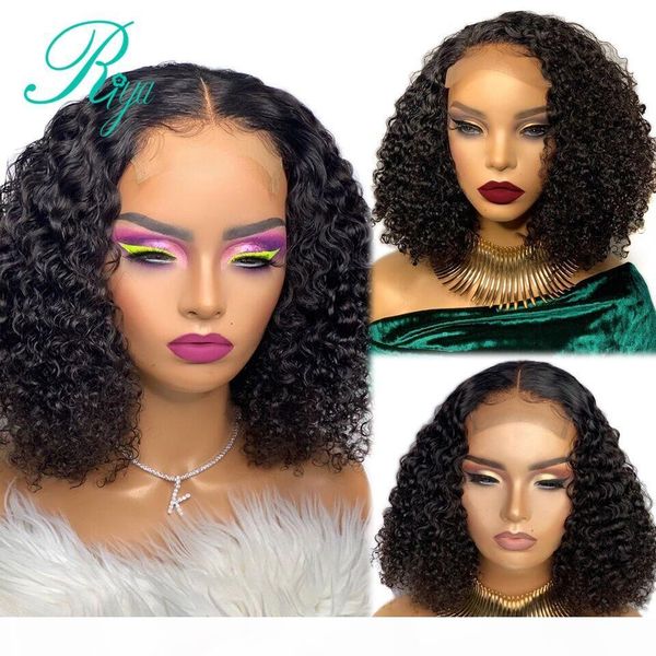

180density part kinky curly lace front wig pre plucked brazilian lace wig black short wigs for africa women synthetic hair, Black;brown