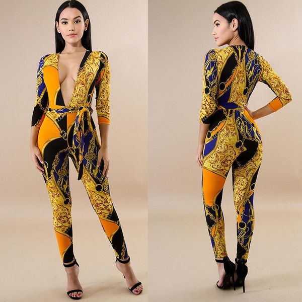 women two piece outfits casual fashion overalls deep v-neck bodycon jumpsuit romper gold chain print long sleeve jumpsuit with belt, Black;white
women two piece outfits casual fashion overalls deep v-neck bodycon jumpsuit romper gold chain print long sleeve jumpsuit with belt, Black;white