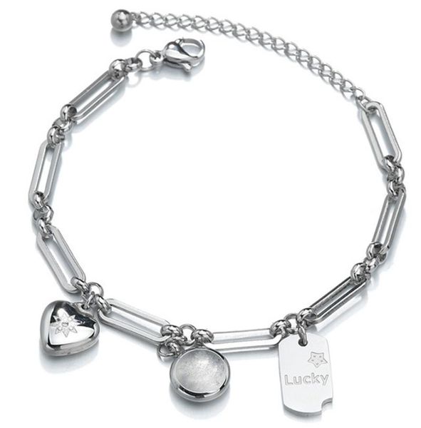 316l stainless steel net red love round luck brand chain bracelet simple colorless jewelry, Black
316l stainless steel net red love round luck brand chain bracelet simple colorless jewelry, Black