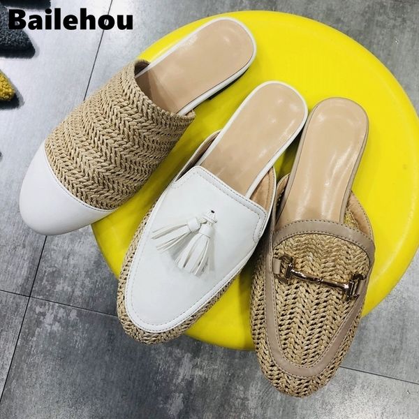 bailehou women mules slipper summer weave mules shoes women slippers outside beach flat slides round toe half slipper shoes y200423, Black 
bailehou women mules slipper summer weave mules shoes women slippers outside beach flat slides round toe half slipper shoes y200423, Black