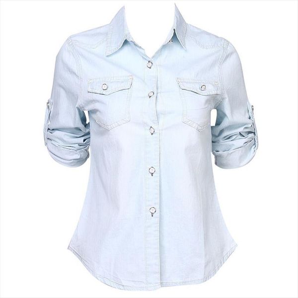 retro women casual blue jean soft denim long sleeve shirt blouse womens shirt blouses top, White
retro women casual blue jean soft denim long sleeve shirt blouse womens shirt blouses top, White