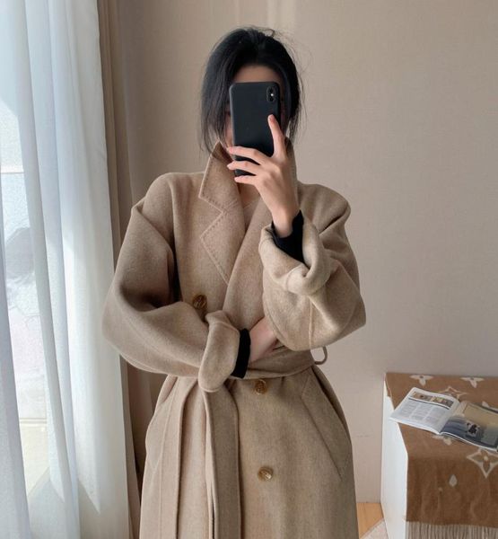 women's wool & blends temperament tweed oat button arch pin medium length coat thickened double row tie winter thin color 2021, Black
women's wool & blends temperament tweed oat button arch pin medium length coat thickened double row tie winter thin color 2021, Black