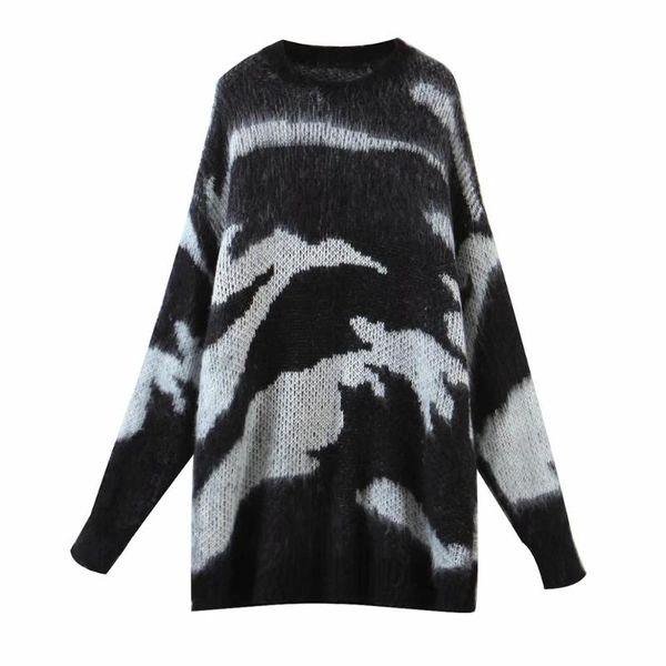 ladies mohair knitted sweater winter zebra pattern thickening long sleeved women's pullover casual top, White;black
ladies mohair knitted sweater winter zebra pattern thickening long sleeved women's pullover casual top, White;black