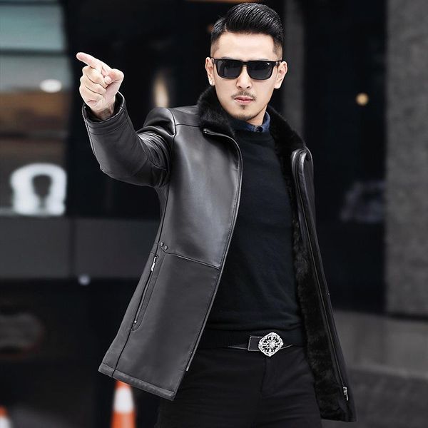 shang haining leather coat men's medium and long lapel slim fit sheep skin mink inner bladder fur one piece coat for men, Black
shang haining leather coat men's medium and long lapel slim fit sheep skin mink inner bladder fur one piece coat for men, Black
