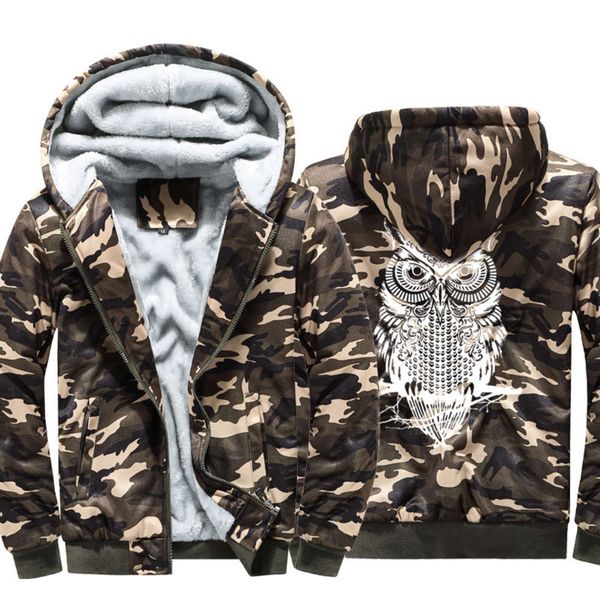 autumn and winter new plush camouflage coat men's youth cardigan owl printed sweater hooded casual sportswear, Black
autumn and winter new plush camouflage coat men's youth cardigan owl printed sweater hooded casual sportswear, Black