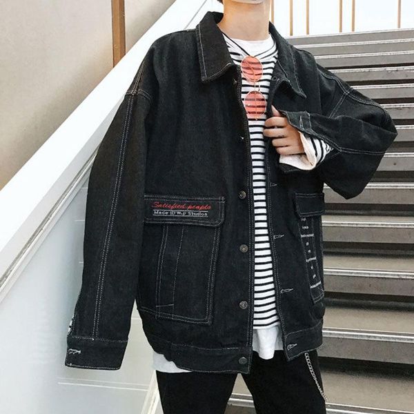 men's jackets wholesale 2021 autumn winter hongkong hip hop denim jacket streetwear letter embroidery male clothes loose teenagers coat, Black;brown
men's jackets wholesale 2021 autumn winter hongkong hip hop denim jacket streetwear letter embroidery male clothes loose teenagers coat, Black;brown