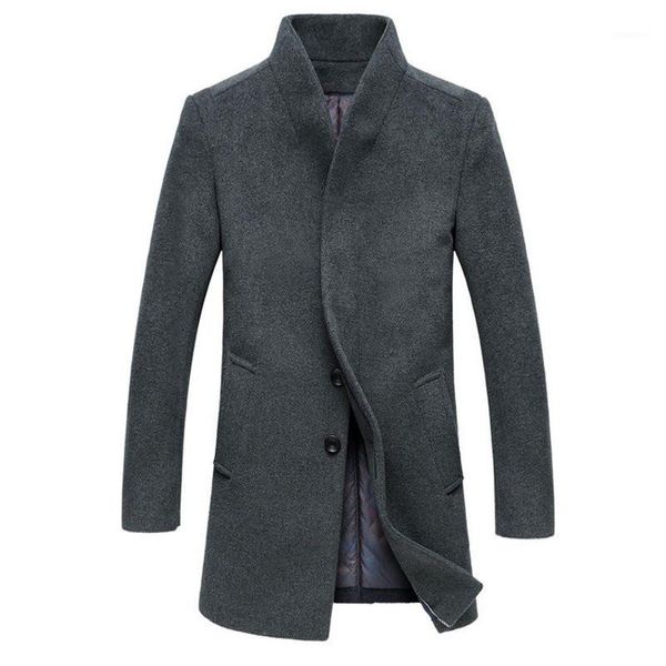 

wholesale- chaqueta hombre autumn winter overcoat men long section solid wool coat casual stand collar mens woolen coat 5 colors plus size1, Black