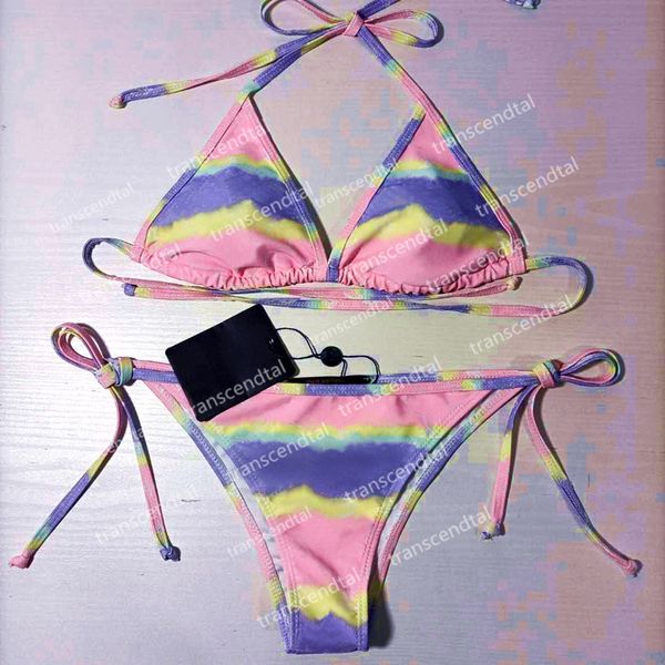 

tie-dye bikinis swimsuits padded push up women two-piece swimwear outdoor beach travel vacation bandage bathing suit high quality