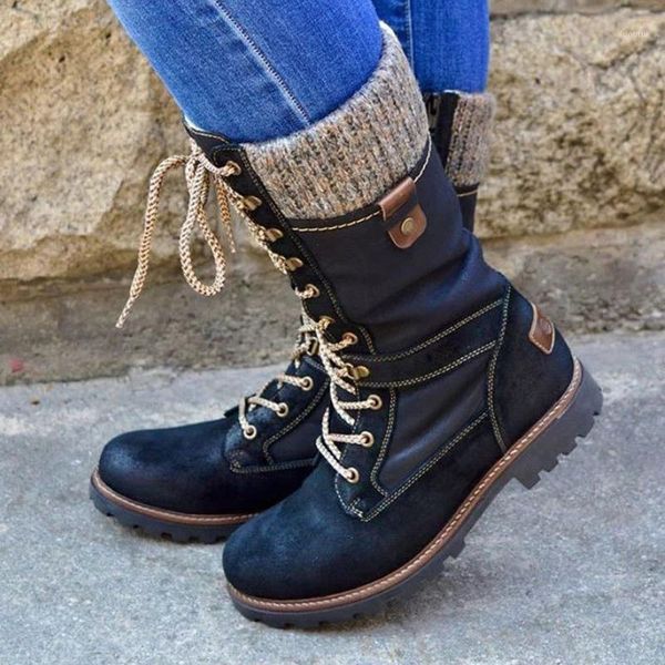 women's flat lace up mid calf boots ladies biker riding winter warm shoes j551, Black
women's flat lace up mid calf boots ladies biker riding winter warm shoes j551, Black
