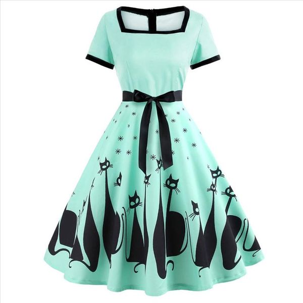cat print vintage dress women summer square neck short sleeve a lined dress sweetheart pin up 50s party dresses belt j30, Black;gray
cat print vintage dress women summer square neck short sleeve a lined dress sweetheart pin up 50s party dresses belt j30, Black;gray