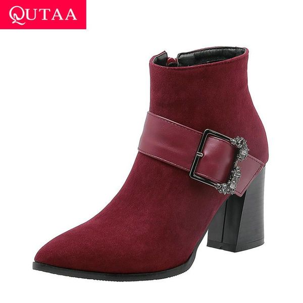 boots qutaa 2021 crystal buckle flock pu leather women shoes thick heel fashion pointed toe zipper autumn winter ankle size34-43, Black
boots qutaa 2021 crystal buckle flock pu leather women shoes thick heel fashion pointed toe zipper autumn winter ankle size34-43, Black