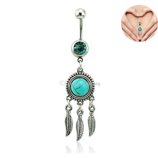 new belly button rings 316l surgical steel barbell dangle turquoise dream catcher navel rings piercing jewelry dxtyz, Silver
new belly button rings 316l surgical steel barbell dangle turquoise dream catcher navel rings piercing jewelry dxtyz, Silver