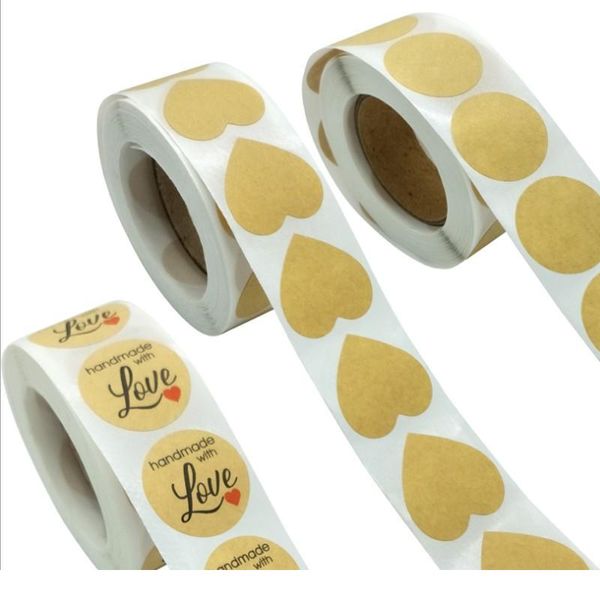 500pcs Per Roll Kraft Paper Sealing Sticker Retro Round Gift Blank Candy Packaging Heart Shape Party Business Station Bbyxsv