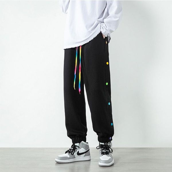 men's pants harajuku sweatpants side rainbow buttons drawstring joggers pant fashion sweatwear hip hop loose harem man plus size, Black
men's pants harajuku sweatpants side rainbow buttons drawstring joggers pant fashion sweatwear hip hop loose harem man plus size, Black