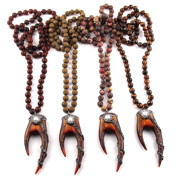 pendant necklaces fashion bohemian jewelry 8mm bead stones long knotted handmade paved teeth for women, Silver
pendant necklaces fashion bohemian jewelry 8mm bead stones long knotted handmade paved teeth for women, Silver