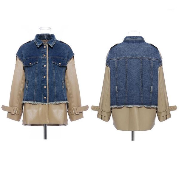 women's jackets loose fit denim leather split big size jacket lapel long sleeve women coat fashion spring autumn1, Black;brown
women's jackets loose fit denim leather split big size jacket lapel long sleeve women coat fashion spring autumn1, Black;brown