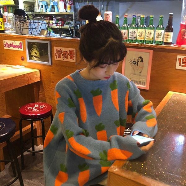 cute carrot embroidery female sweater autumn lazy wind loose sweater harajuku carrot long sleeve thick women sweaters 2021, White;black
cute carrot embroidery female sweater autumn lazy wind loose sweater harajuku carrot long sleeve thick women sweaters 2021, White;black