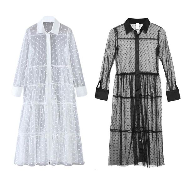 women polka dot sheer mesh maxi long dress lapel collar button down cover ups m5te, Black;gray
women polka dot sheer mesh maxi long dress lapel collar button down cover ups m5te, Black;gray