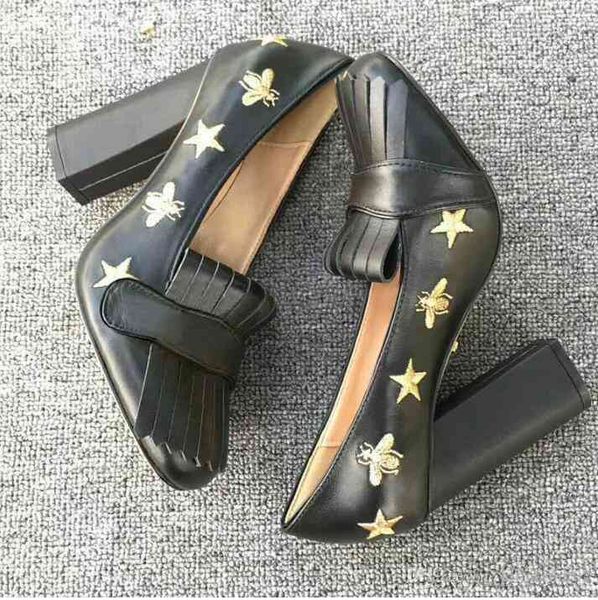 sandals high heels pump embroidered designer marmont leather bee and star fringe pumps double tone hardware toe chunky heel 5cm 10cm dz7h, Black
sandals high heels pump embroidered designer marmont leather bee and star fringe pumps double tone hardware toe chunky heel 5cm 10cm dz7h, Black