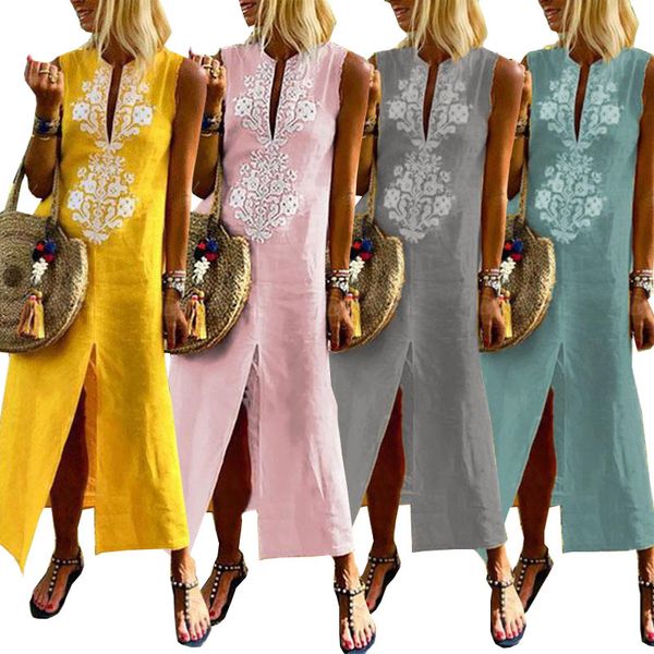 2020 european and american v-neck loose sleeveless cotton and linen women's casual all-match fashionable european and american dress, Black;gray 
2020 european and american v-neck loose sleeveless cotton and linen women's casual all-match fashionable european and american dress, Black;gray
