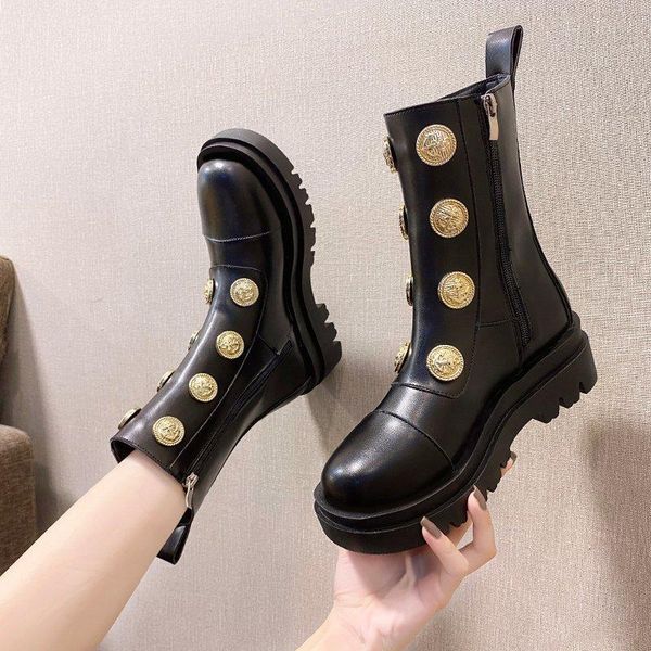 women vintage retro gold button motorcycle boots autumn 2020 platform ankle boots woman pu leather short booties shoes, Black
women vintage retro gold button motorcycle boots autumn 2020 platform ankle boots woman pu leather short booties shoes, Black
